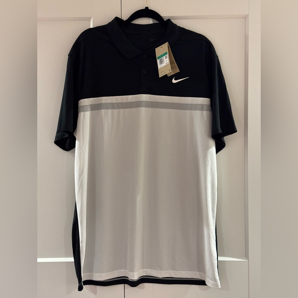 Men’s black, white and gray Dri-Fit Nike Golf shirt. NWT.